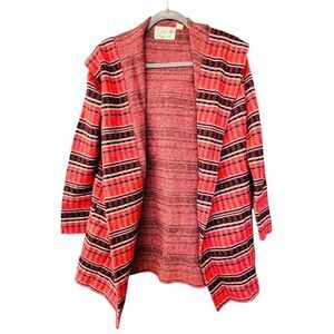 Anthropologie Women's Red Striped Hooded Cardigan Sweater Size S‎